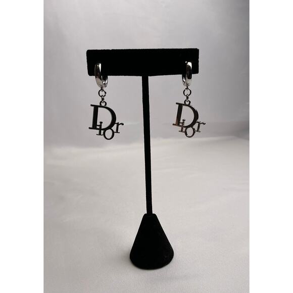 Christian Dior Silver DIOR Huggie Hoop Earrings - Picture 3 of 6